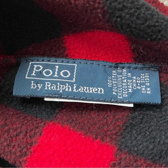 Polo by Ralph Lauren Red Buffalo Plaid Fleece Beanie Toddler Hat - Picture 2 of 4